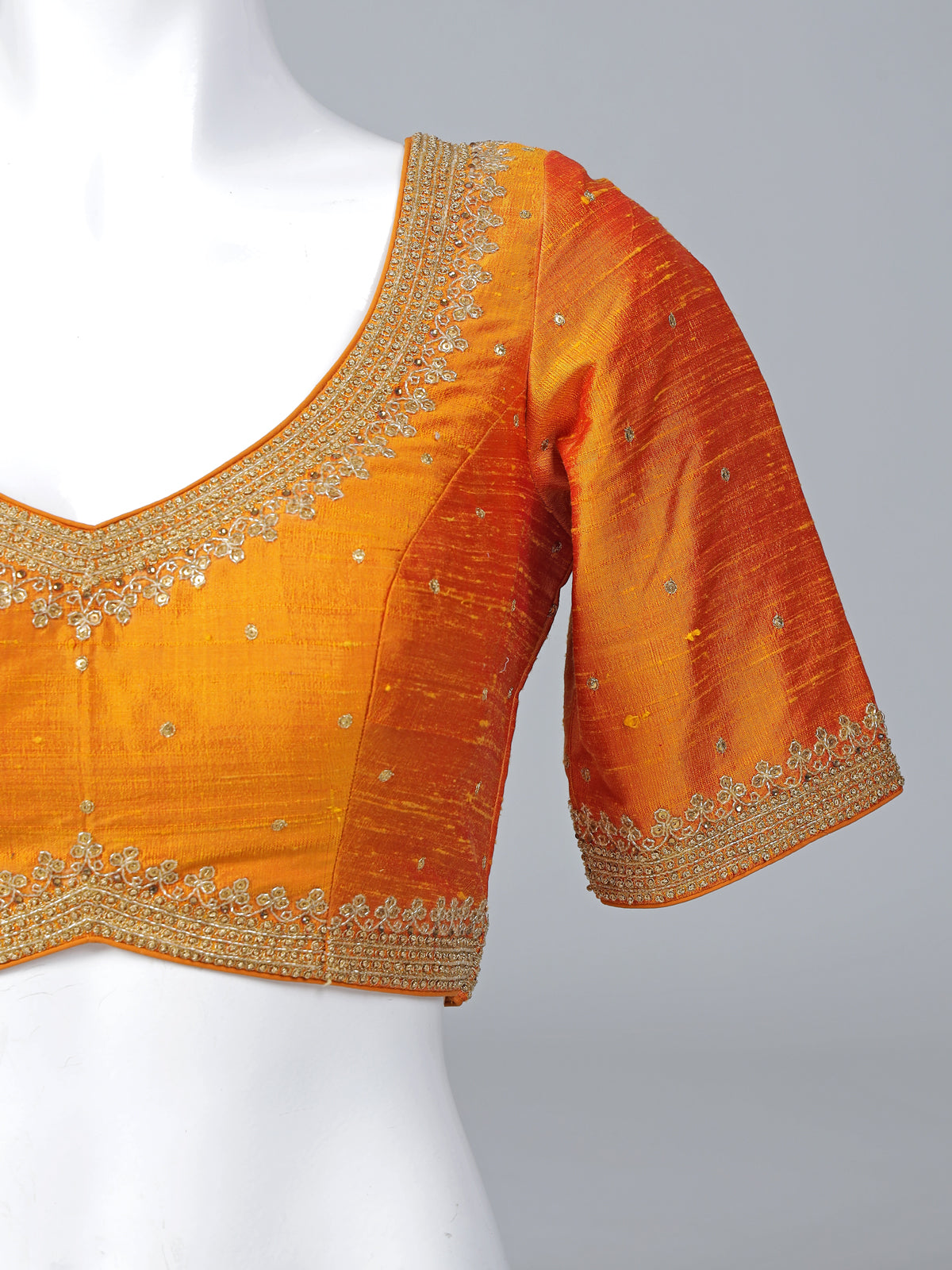 Mustard yellow raw silk stone work blouse