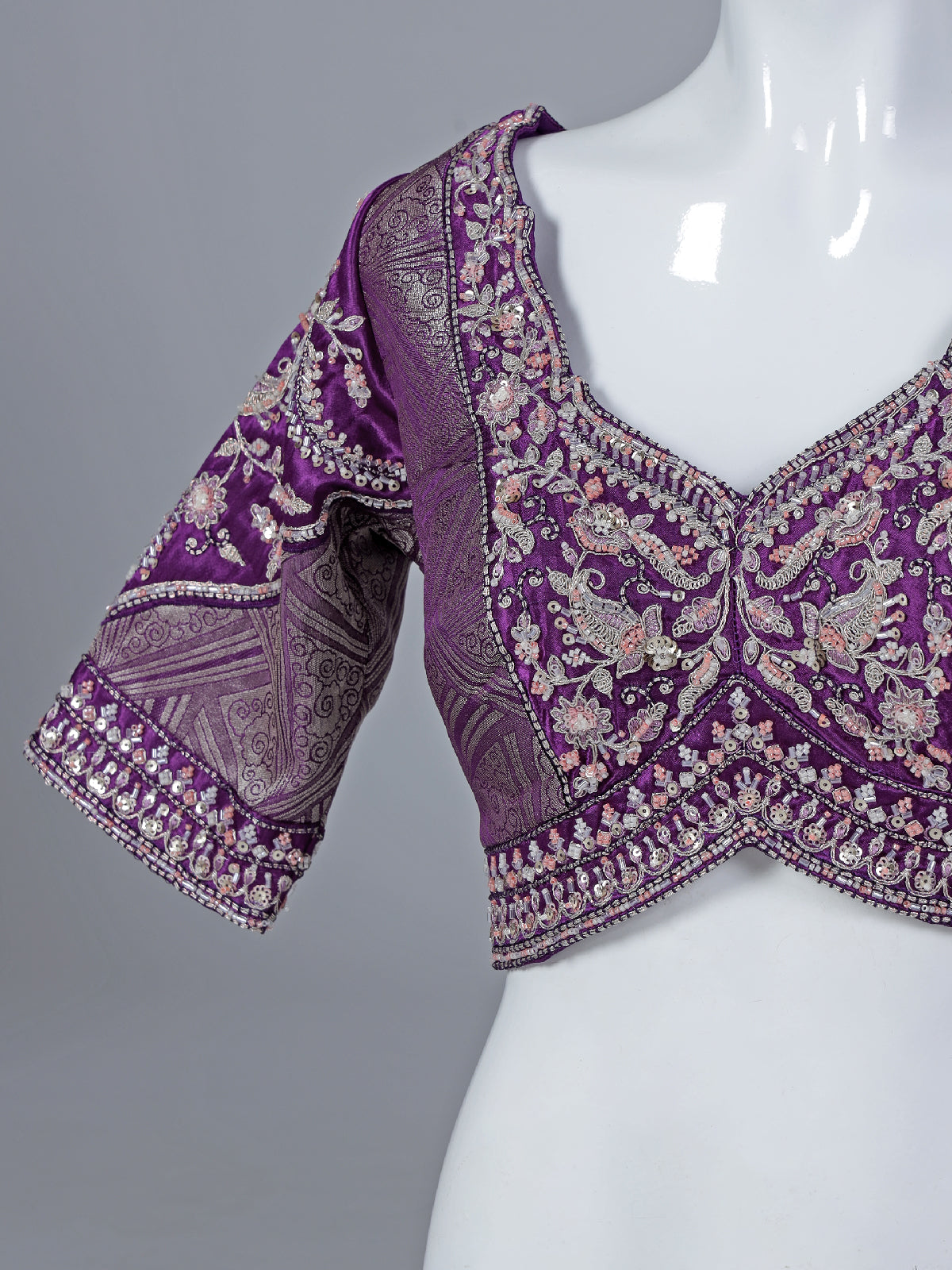 Purple modal silk blouse for wedding wear sarees