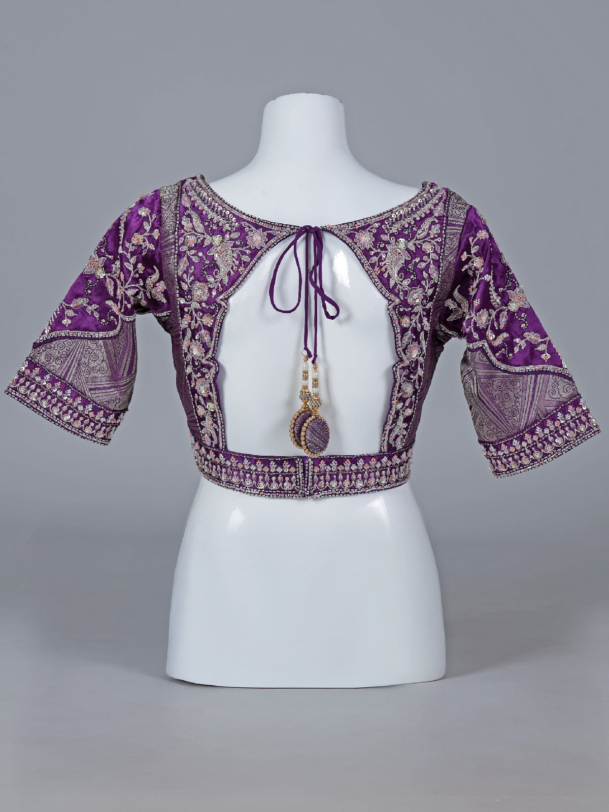 Purple modal silk blouse for wedding wear sarees