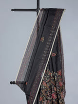 Black cotton silk saree with thread and sequins work