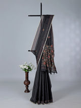 Black cotton silk saree with thread and sequins work