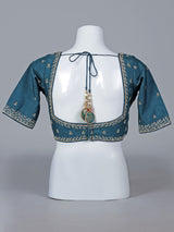 Rama blue printed modal silk blouse with cutdana work