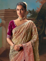 Multicolor shaded fancy tissue silk saree for women with unstitched blouse
