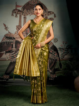 Mehendi green silk zari worked saree
