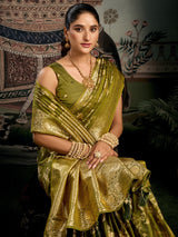 Mehendi green silk zari worked saree