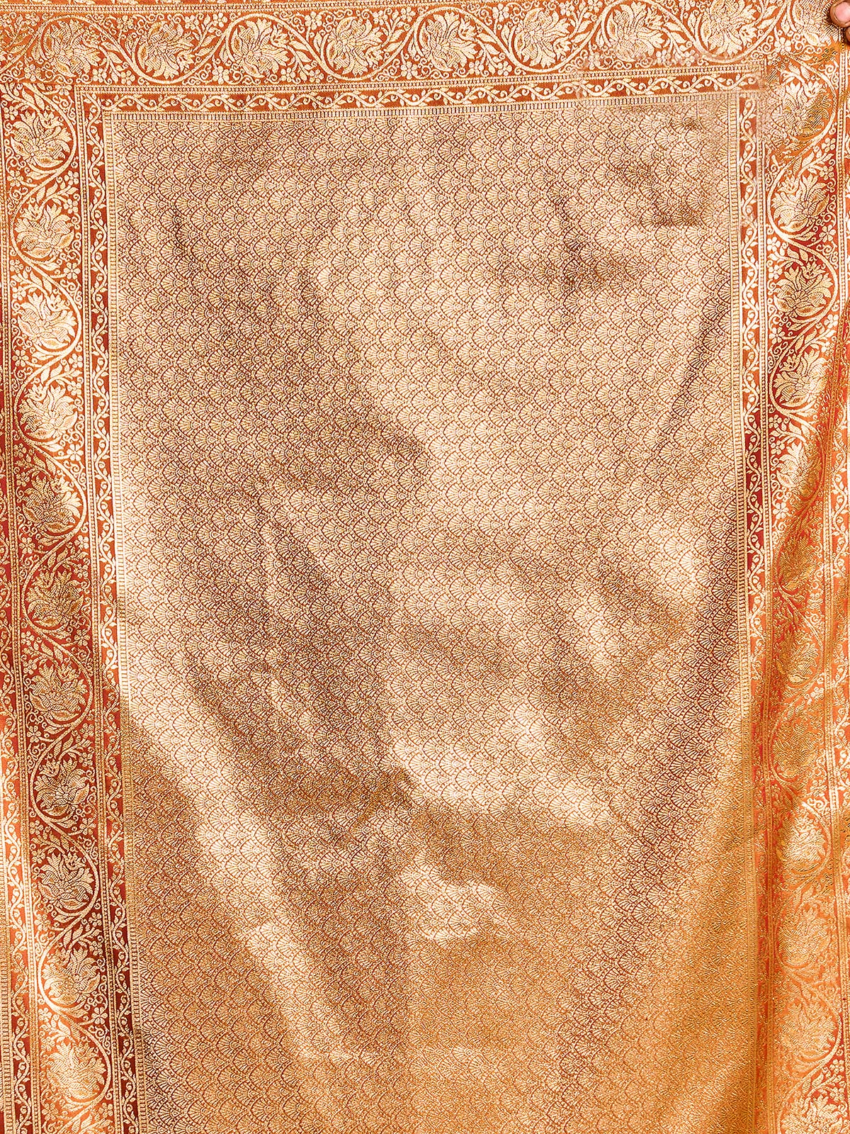Orange zari worked silk saree for festival