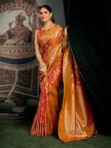Orange zari worked silk saree for festival