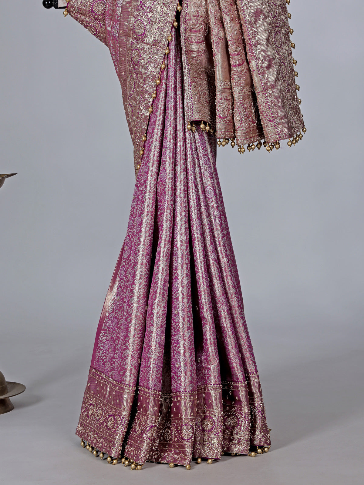 Purple semi kanjivaram silk saree with zardosi work