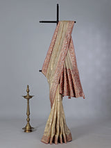 Cream shimmer tissue silk saree with festive border