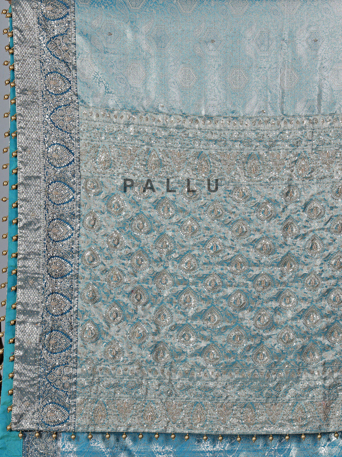 Sky blue semi kanjivaram silk saree with zari work