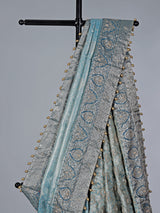 Sky blue semi kanjivaram silk saree with zari work