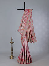 Rani pink semi kanjivaram silk saree with zardosi work