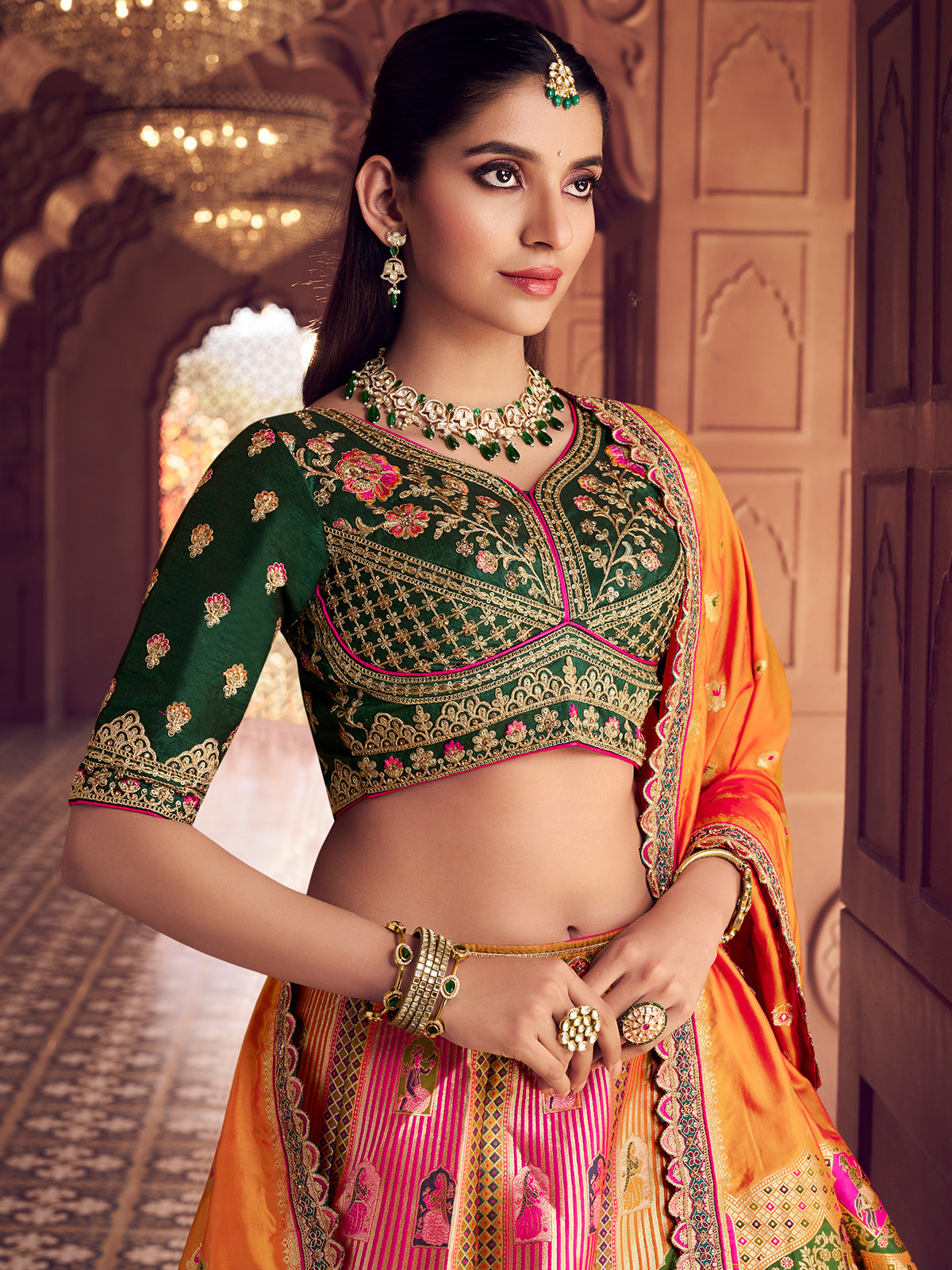 Multicolor wedding wear silk lehenga choli in banarasi silk