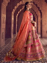 pink wedding wear silk lehenga choli in banarasi silk