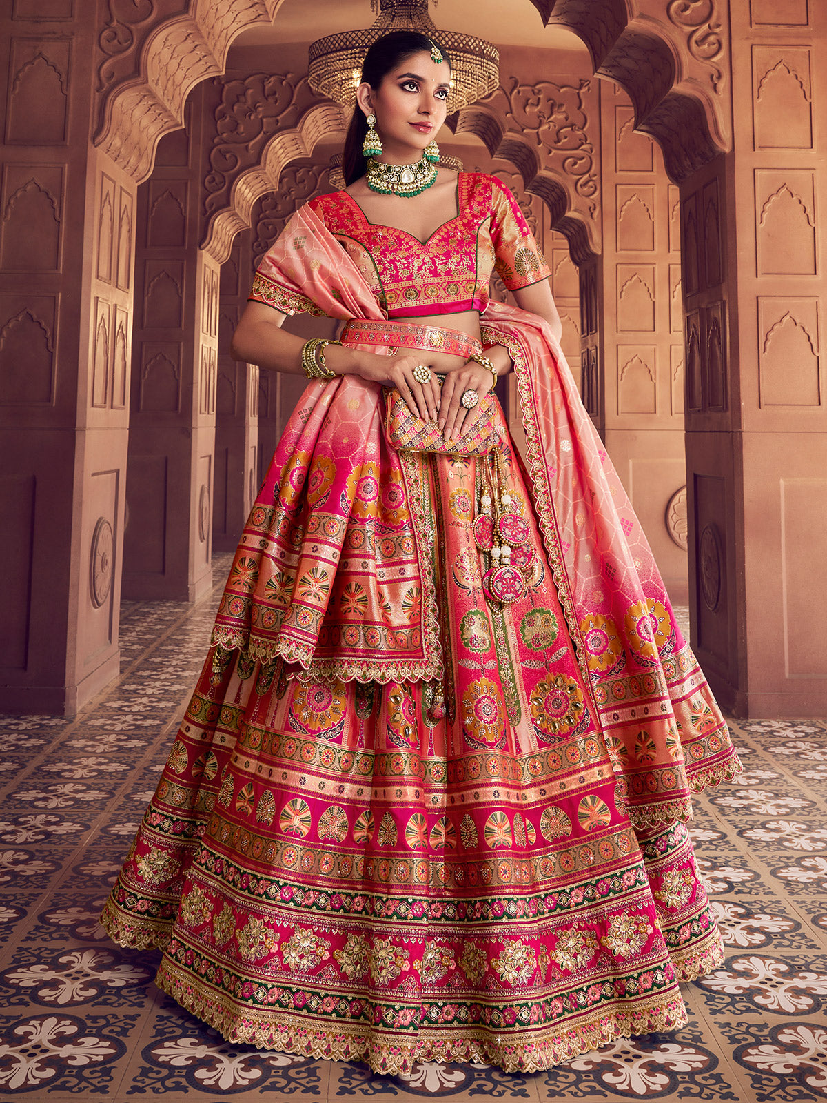 Pink banarasi silk lehenga choli with rich zari shine