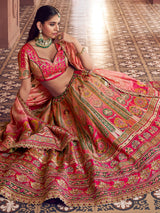 Pink banarasi silk lehenga choli with rich zari shine