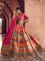 Multicolor zari worked banarasi silk lehenga choli