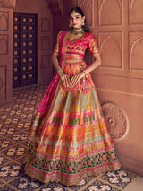 Multicolor zari worked banarasi silk lehenga choli