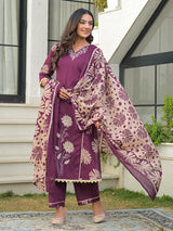 Purple festive wear cotton kurti set