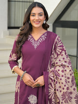 Purple festive wear cotton kurti set