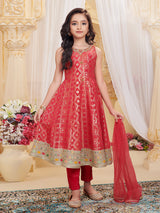 Dark peach silk anarkali suit with dupatta