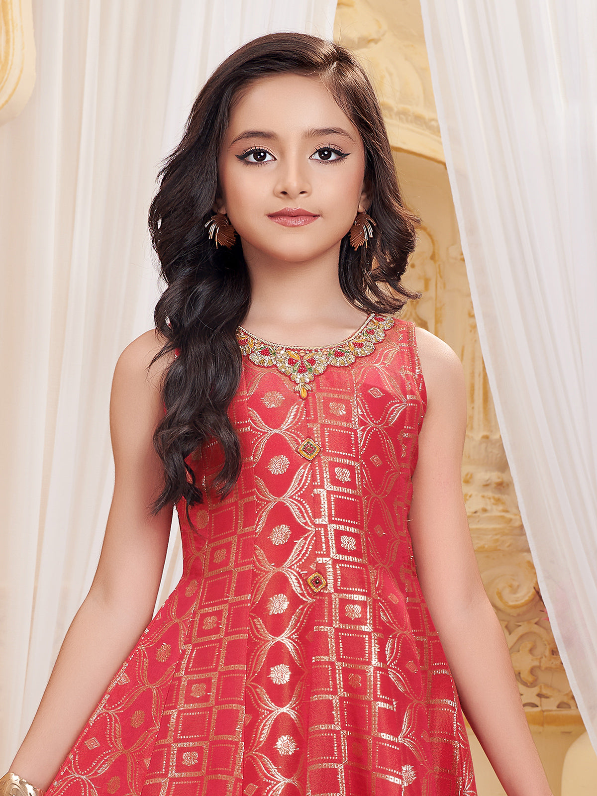 Dark peach silk anarkali suit with dupatta