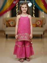 Pink silk shara suit with print