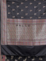 Black silk saree with zari and colorful motifs