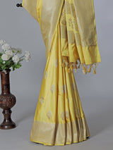 Yellow semi silk saree with classic zari work
