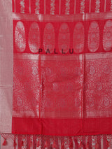 Red art silk zari work saree for celebrations