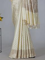 Cream art silk zari embellished traditional wear saree