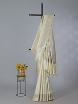 Cream art silk zari embellished traditional wear saree