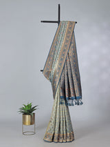 Light blue art silk floral printed zari saree