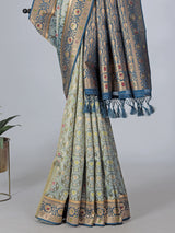 Light blue art silk floral printed zari saree