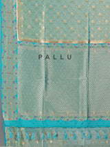 Aqua blue art silk zari contrast border saree