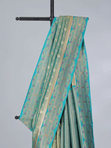 Aqua blue art silk zari contrast border saree