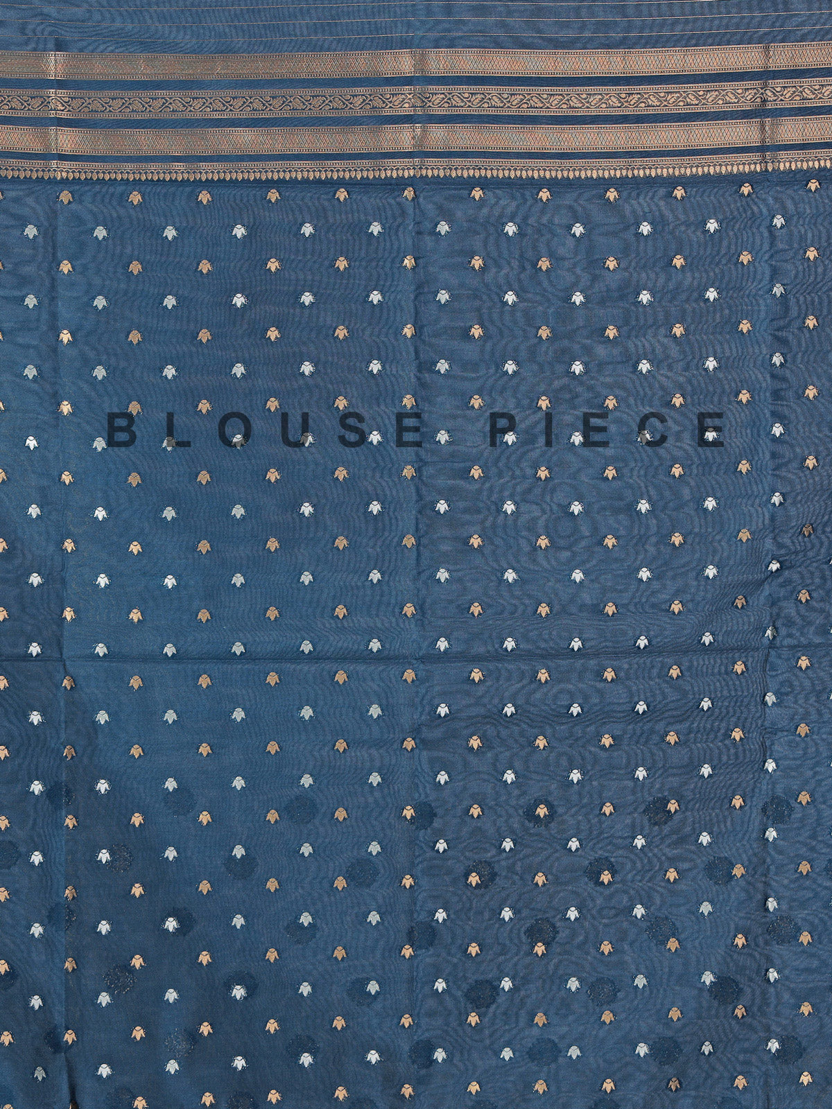 Navy art silk floral printed zari border saree