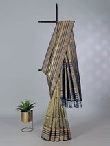 Navy art silk floral printed zari border saree