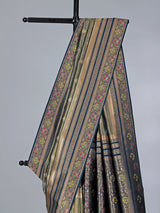 Navy art silk floral printed zari border saree