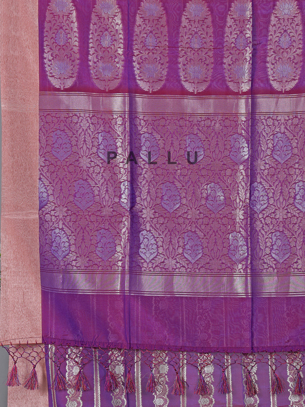 Purple art silk zari contrast border saree