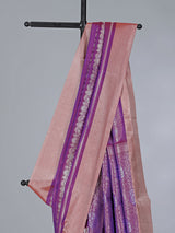 Purple art silk zari contrast border saree