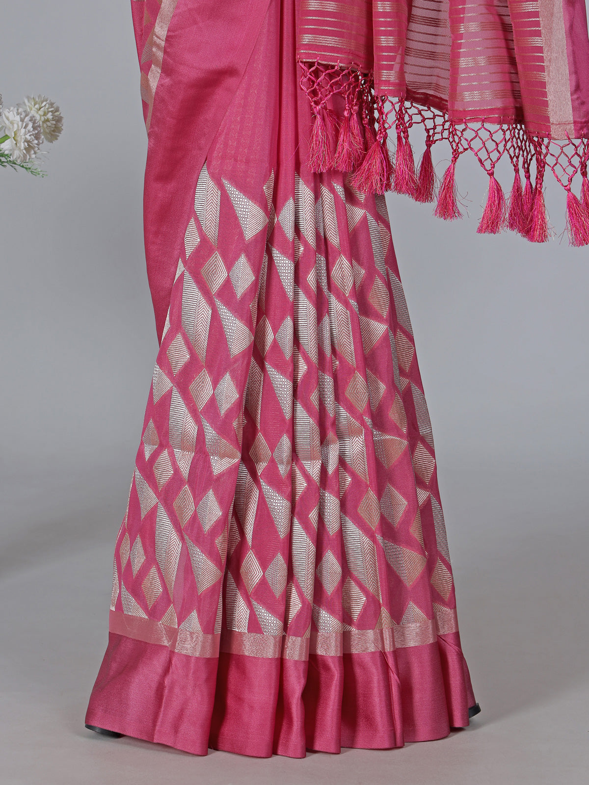 Pink art silk texture zari wedding festive saree
