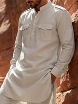 Cream elegant mandarin collar pathani suit