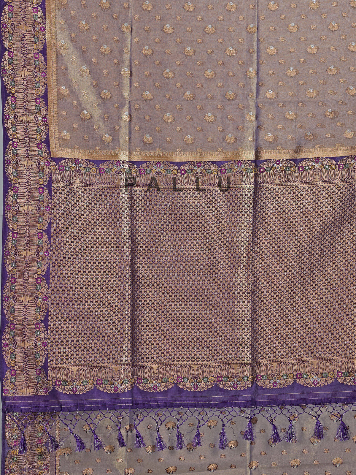 Purple art silk zari butti work saree