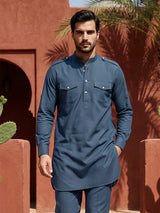 Royal blue festive mandarin pathani suit