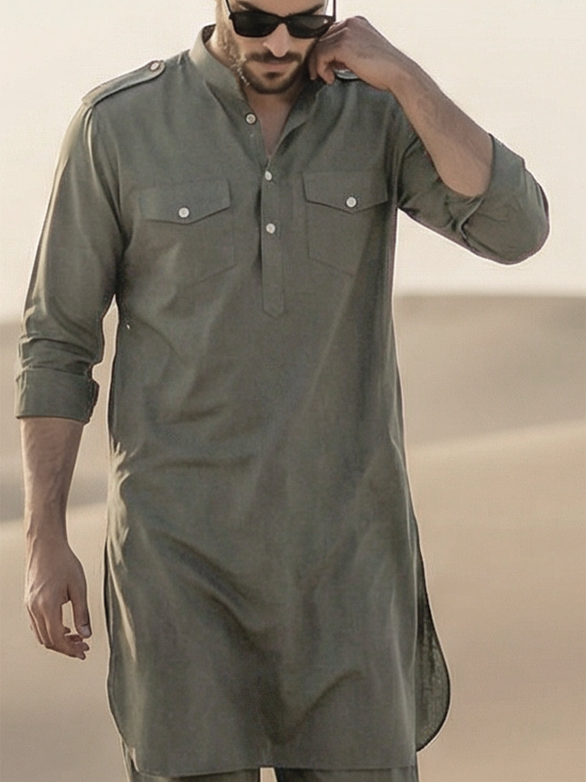 Grey modern mandarin neck pathani outfit