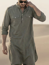 Grey modern mandarin neck pathani outfit