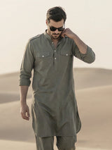 Grey modern mandarin neck pathani outfit