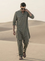 Grey modern mandarin neck pathani outfit