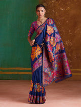 Navy blue modal cotton embroidered saree
